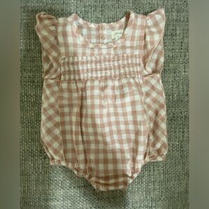 Pehr 100% Organic Cotton Sleeveless Ruffle One-Piece Pink Gingham 6-12 Months